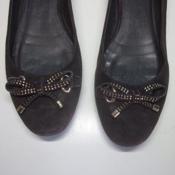 GEOX Womens Brown Suede Flats with Bow Size 40 / 9.5 - Picture 1 of 13